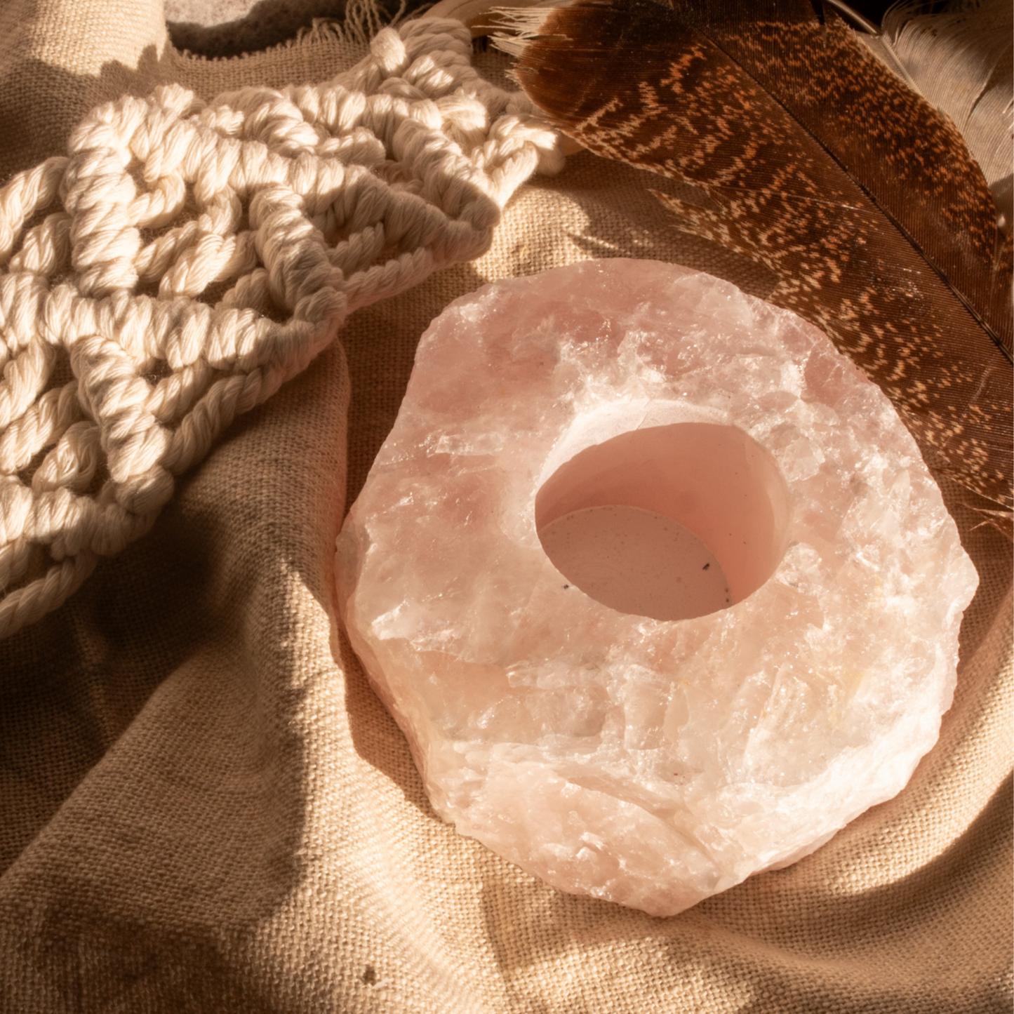 Rosenquarz Teelichthalter | Rohstein